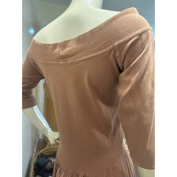 Luna Luz Off-Shoulder Chic Brown Maxi Dress With 3/4 Sleeves & Flowing Skirt - Picture 4 of 8